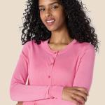 Women's Lightweight Pink Crewneck Cardigan Sweater