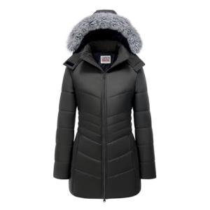 WULFUL Women's Long Thicken Puffer Jacket with Fur Hood