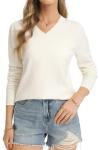 QUALFORT Women's Lightweight Wool Blend V Neck Sweater