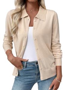 Lightweight Women's Cardigan Sweater with Lapel Collar