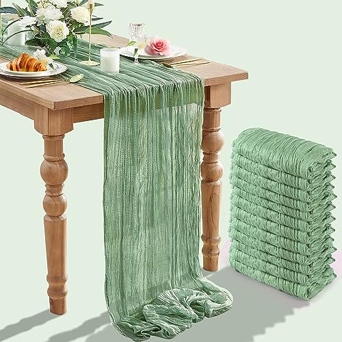 12 Packs Cheesecloth Table Runner, 35"x120" Sage Green Wedding Décor