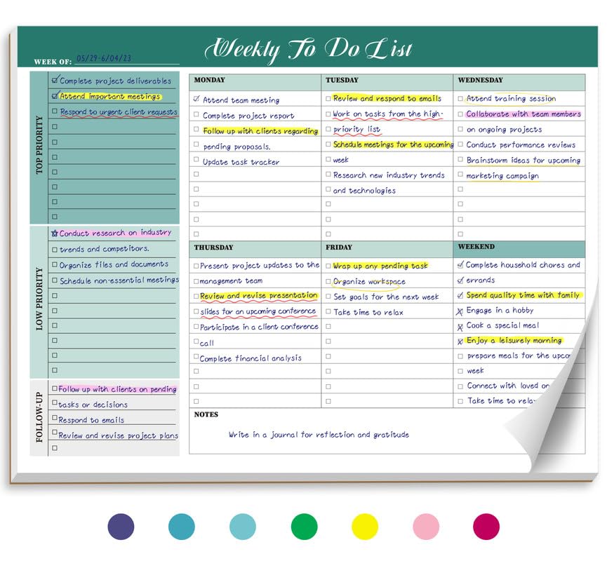Undated Weekly To-Do List Notepad - 52 Sheets
