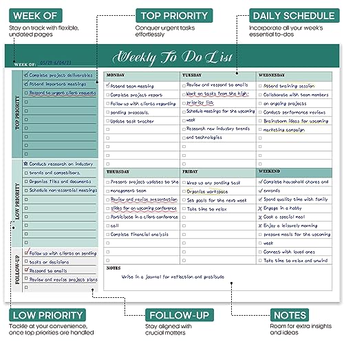 Undated Weekly To-Do List Notepad - 52 Sheets