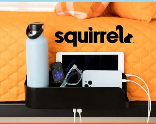 Squirrel Bedside Caddy with Charging Ports for Dorms