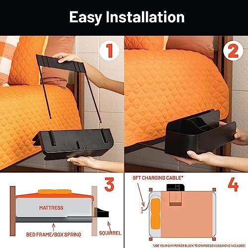 Squirrel Bedside Caddy with Charging Ports for Dorms