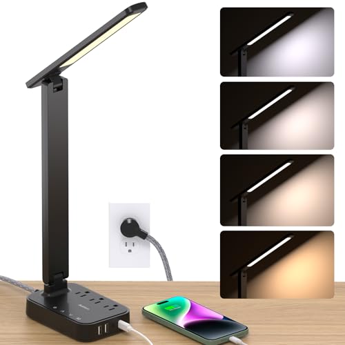 Addtam LED Desk Lamp with Power Strip & USB Ports