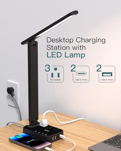 Addtam LED Desk Lamp with Power Strip & USB Ports