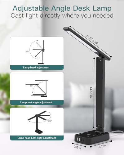 Addtam LED Desk Lamp with Power Strip & USB Ports