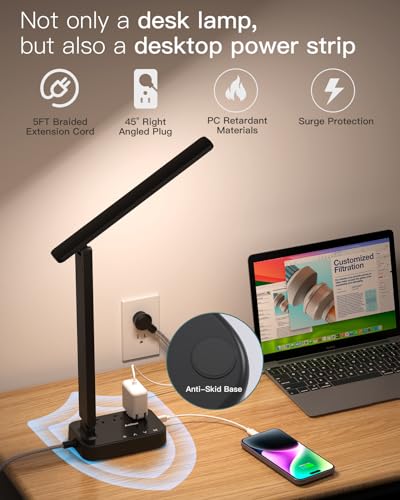 Addtam LED Desk Lamp with Power Strip & USB Ports