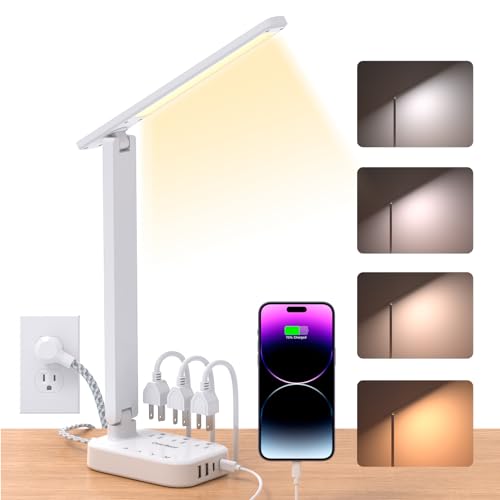 LED Desk Lamp with Power Strip and USB Ports
