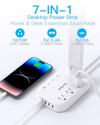 LED Desk Lamp with Power Strip and USB Ports