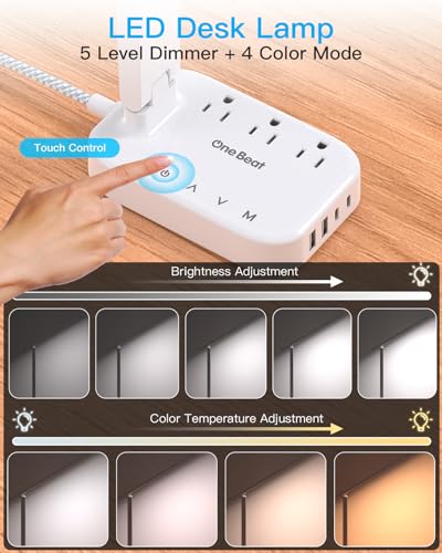 LED Desk Lamp with Power Strip and USB Ports
