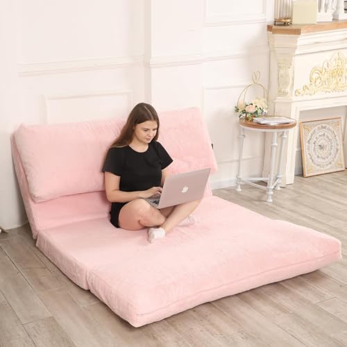 LOVMOC Pink Fluffy Bean Bag Sofa Bed
