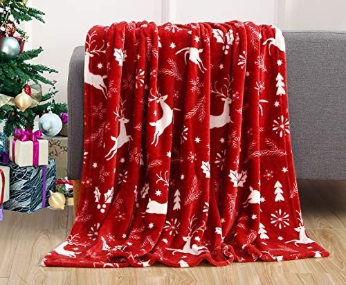 Cozy Velvet Christmas Fleece Blanket - Burgundy Reindeer
