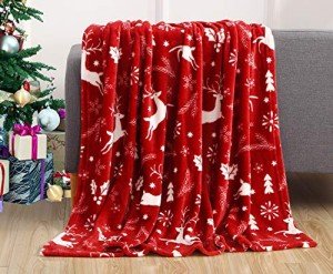 Cozy Velvet Christmas Fleece Blanket - Burgundy Reindeer