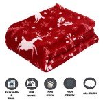 Cozy Velvet Christmas Fleece Blanket - Burgundy Reindeer