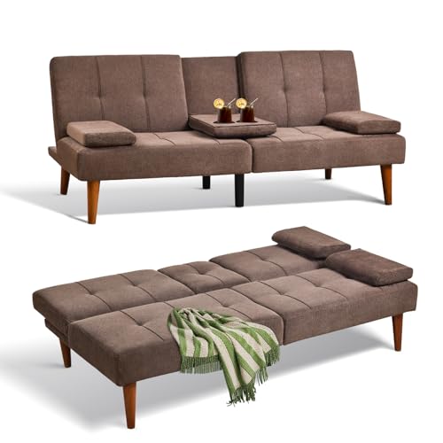 COLAMY Small Futon Sofa Bed with Cup Holder