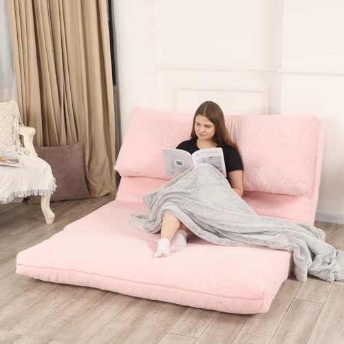 LOVMOC Pink Fluffy Bean Bag Sofa Bed