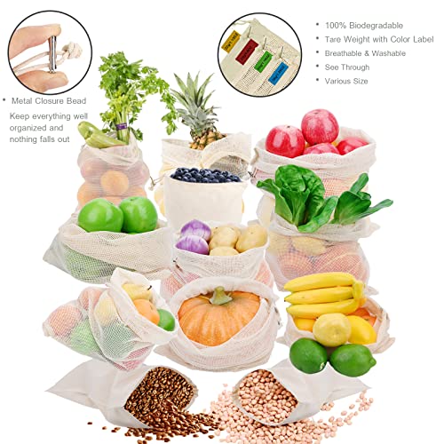 Eco-Friendly Reusable Cotton Produce Bags - 12 Pack