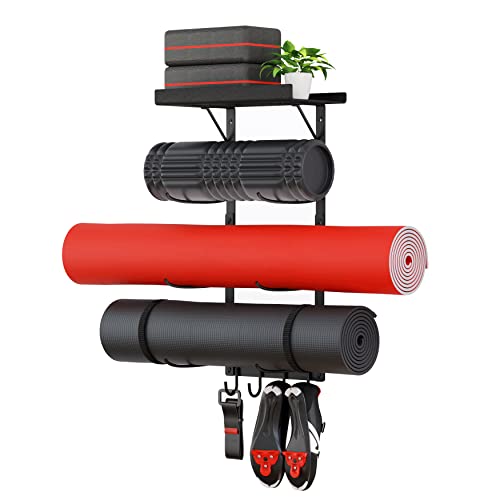 Wall Mount Yoga Mat Holder and Accessory Rack