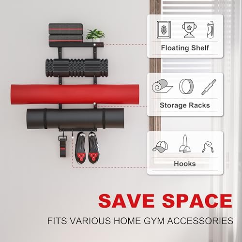 Wall Mount Yoga Mat Holder and Accessory Rack