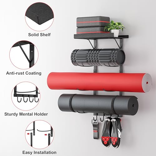 Wall Mount Yoga Mat Holder and Accessory Rack