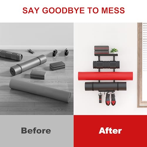 Wall Mount Yoga Mat Holder and Accessory Rack
