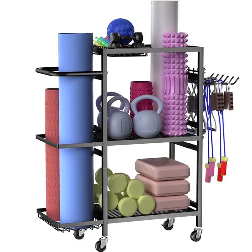 3-Tier Yoga Mat Storage Rack with Wheels