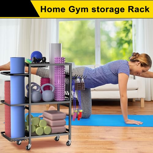 3-Tier Yoga Mat Storage Rack with Wheels