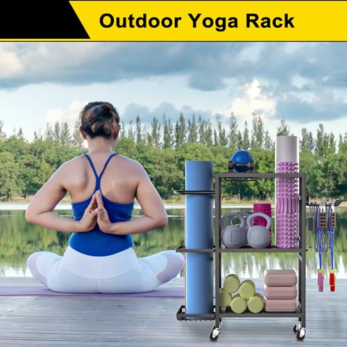 3-Tier Yoga Mat Storage Rack with Wheels