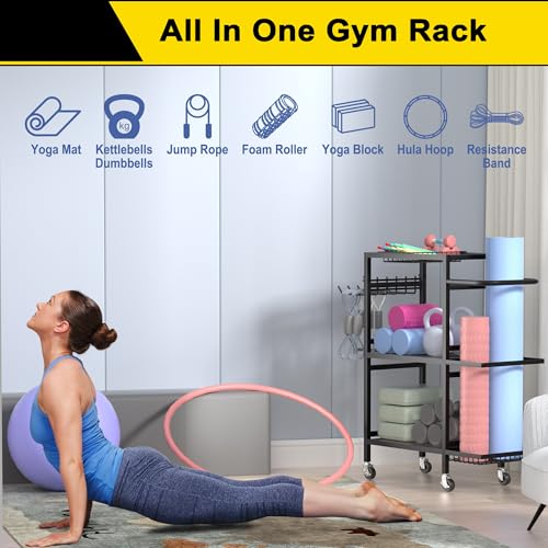 3-Tier Yoga Mat Storage Rack with Wheels