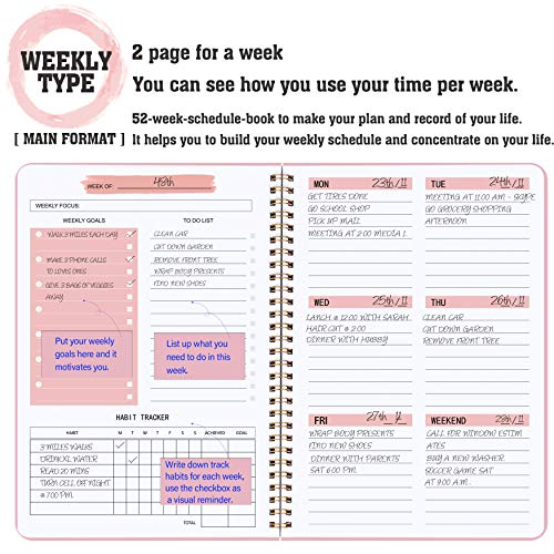 Undated A5 Pink Weekly Planner for Students