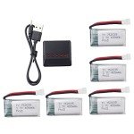 5 PCS 3.7V LiPo Batteries with 5-in-1 Charger