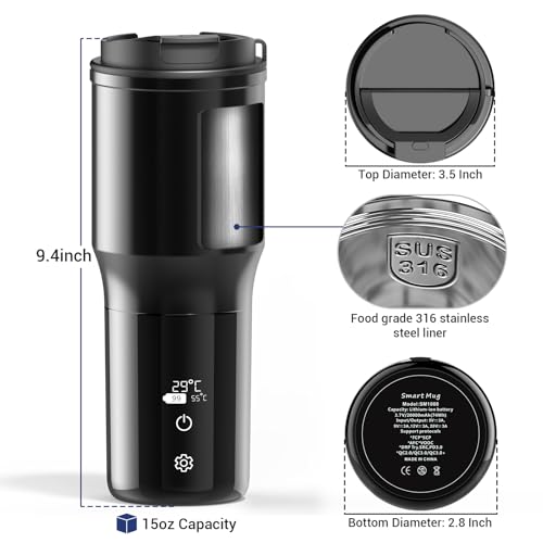 Smart Heated Travel Mug with Temperature Control, 15oz