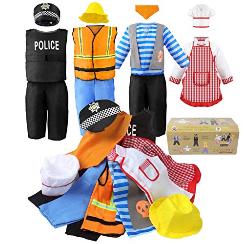 11-pc Dress Up Set for Kids - Pirate, Chef, Construction Worker, Policeman