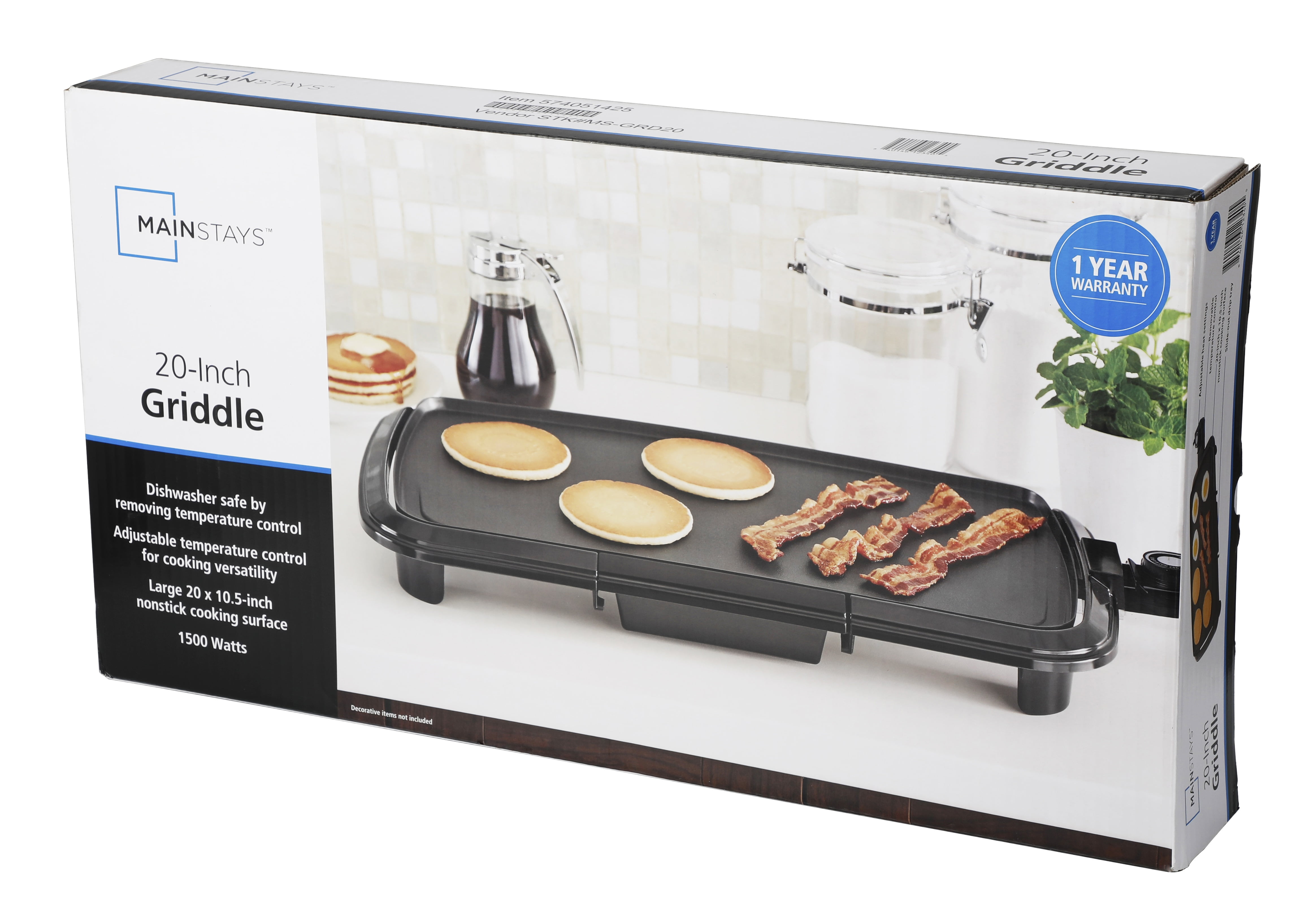 Mainstays Dishwasher-Safe 20" Black Griddle with Adjustable Temperature Control