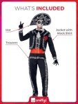 Smiffys Adult men's Day of the Dead Senor Bones Costume, Jacket, trousers, Mock Shirt and Hat, Day of the Dead, Halloween, Black, M - Size 38-40