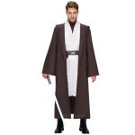 Spooktacular Creations Adult Men Brown Tunic Hooded Robe, Set with Coat, Robe, Belt and some Halloween Accessories for Halloween Costume Cosplay-XL
