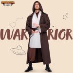 Spooktacular Creations Adult Men Brown Tunic Hooded Robe, Set with Coat, Robe, Belt and some Halloween Accessories for Halloween Costume Cosplay-XL