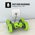 SGILE RC Stunt Car Toys, Direct Charge Remote Control Car with 2 Sided 360 Rotation Gifts for Boys Girls Kids Age 6+, Green