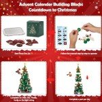 2024 Advent Calendar, Christmas Tree Building Block Set with LED String Lights, 24-Day Christmas Countdown Calendar, Christmas Home Decoration, Toy Gift Box for Boys and Girls, Educational Toy