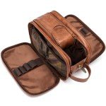 Laripwit Travel Toiletry Bag for Men Small PU-Leather Wash Bag Shaving Dopp Kit Bathroom Water-Resistant Makeup Cosmetic Case for Toiletries Organizer Brown