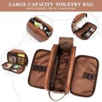 Laripwit Travel Toiletry Bag for Men Small PU-Leather Wash Bag Shaving Dopp Kit Bathroom Water-Resistant Makeup Cosmetic Case for Toiletries Organizer Brown