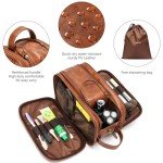 Laripwit Travel Toiletry Bag for Men Small PU-Leather Wash Bag Shaving Dopp Kit Bathroom Water-Resistant Makeup Cosmetic Case for Toiletries Organizer Brown
