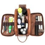 Laripwit Travel Toiletry Bag for Men Small PU-Leather Wash Bag Shaving Dopp Kit Bathroom Water-Resistant Makeup Cosmetic Case for Toiletries Organizer Brown