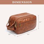 Laripwit Travel Toiletry Bag for Men Small PU-Leather Wash Bag Shaving Dopp Kit Bathroom Water-Resistant Makeup Cosmetic Case for Toiletries Organizer Brown