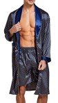 Mens Satin Robe Lightweight Silk Long Sleeve Bathrobe with Shorts Set Spa Kimono Sleepwear (XL, Blue with Golden)