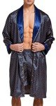 Mens Satin Robe Lightweight Silk Long Sleeve Bathrobe with Shorts Set Spa Kimono Sleepwear (XL, Blue with Golden)