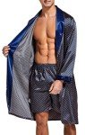 Mens Satin Robe Lightweight Silk Long Sleeve Bathrobe with Shorts Set Spa Kimono Sleepwear (XL, Blue with Golden)