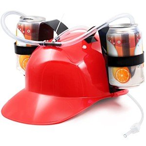 Beer and Soda Drinking Hat with Straw - Red